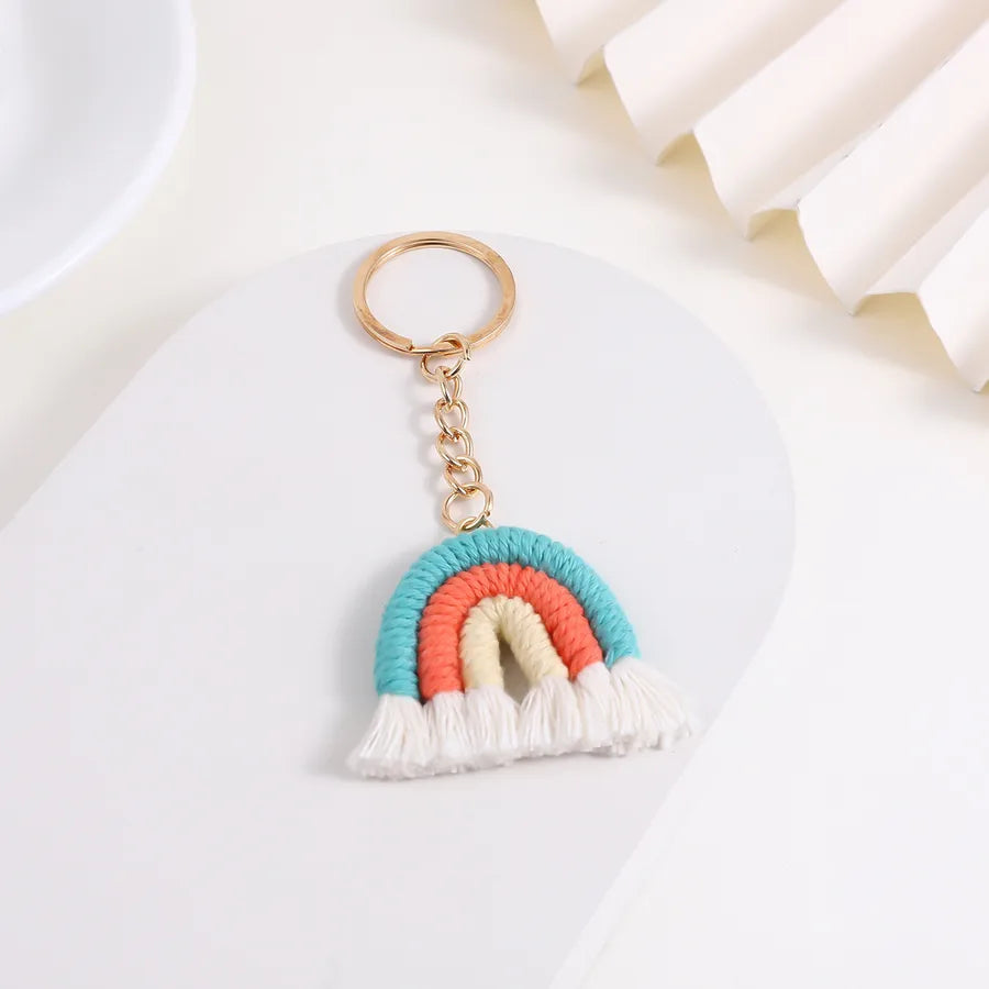 Fashionable Sweet Rainbow Knitted Keychain Pendant Accessory New Arrival Jewelry Handcrafted Tassel Irregular Design Personality