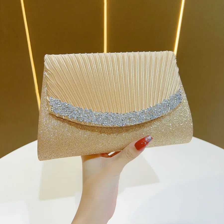 Princess Dinner Bag New Style Diamond Embellished Handbag Shoulder Crossbody Underarm Bag Polyester Square Shaped Sparkling