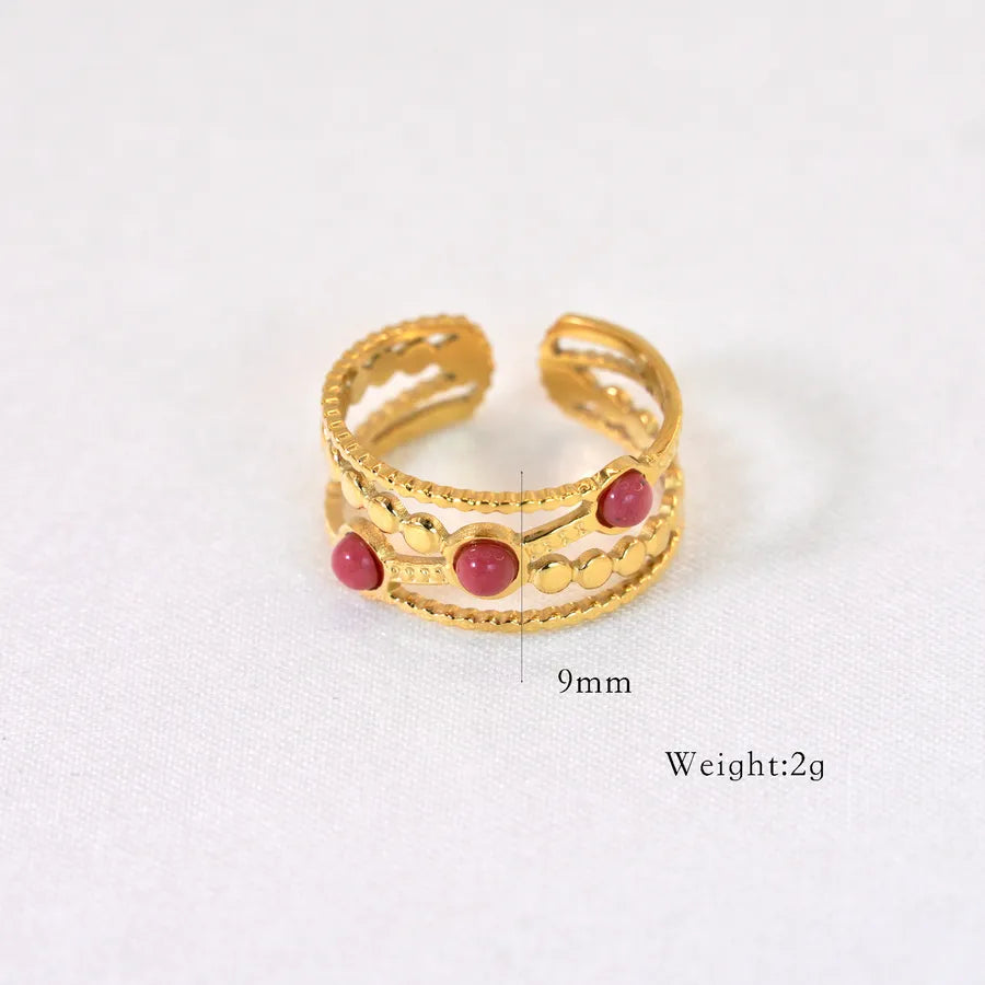 Elegant Retro Geometric Titanium Steel Natural Stone Open Rings In Bulk