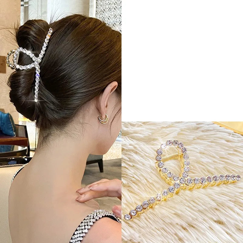 simple style sector shell rectangle imitation pearl rhinestone metal hair claws