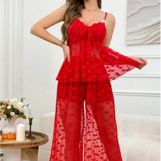 Sexy  novelty lingerie mesh strap home clothes for women see-through heart sleepwear game style polyester
