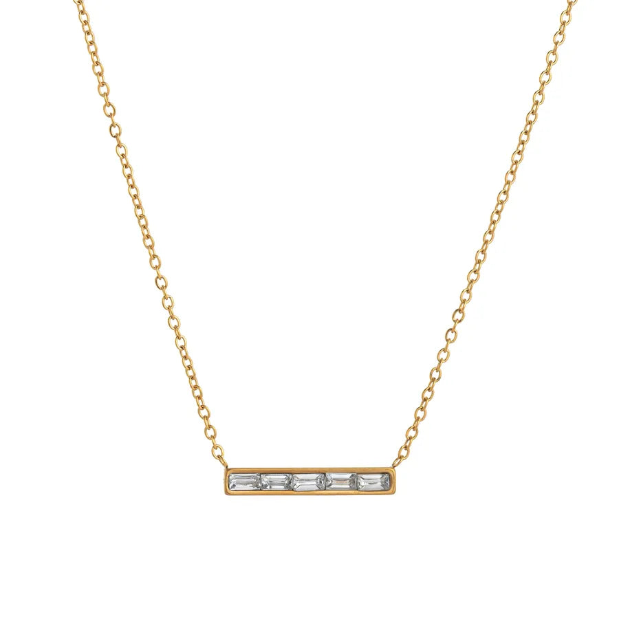 Wholesale Jewelry Lady Simple Style Shiny Rectangle 304 Stainless Steel Zircon 18K Gold Plated cable chain Pendant Necklace