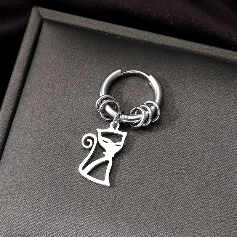 punk leaves cat butterfly stainless steel plating hollow out drop earrings