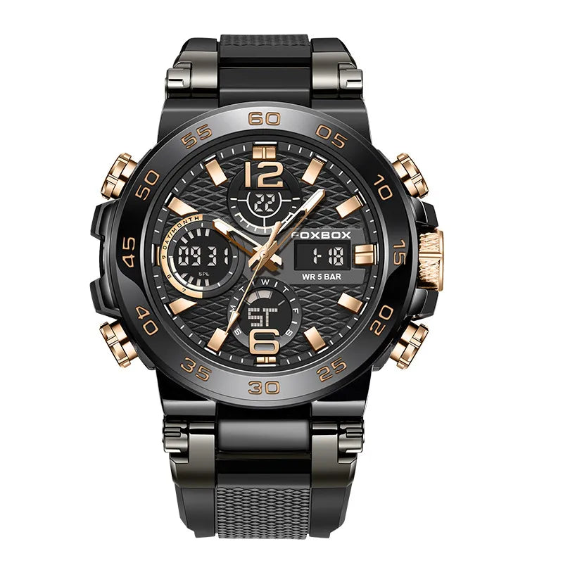 new fashion multi-functional sports waterproof quartz double display calendar electric watch men's FOXBOX