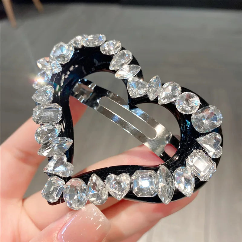 New Luxury Sensation Water Diamond Heart Shaped Hair Clip Sweet Style Spring Steel Hair Clip Women's Half Updo Hairpin