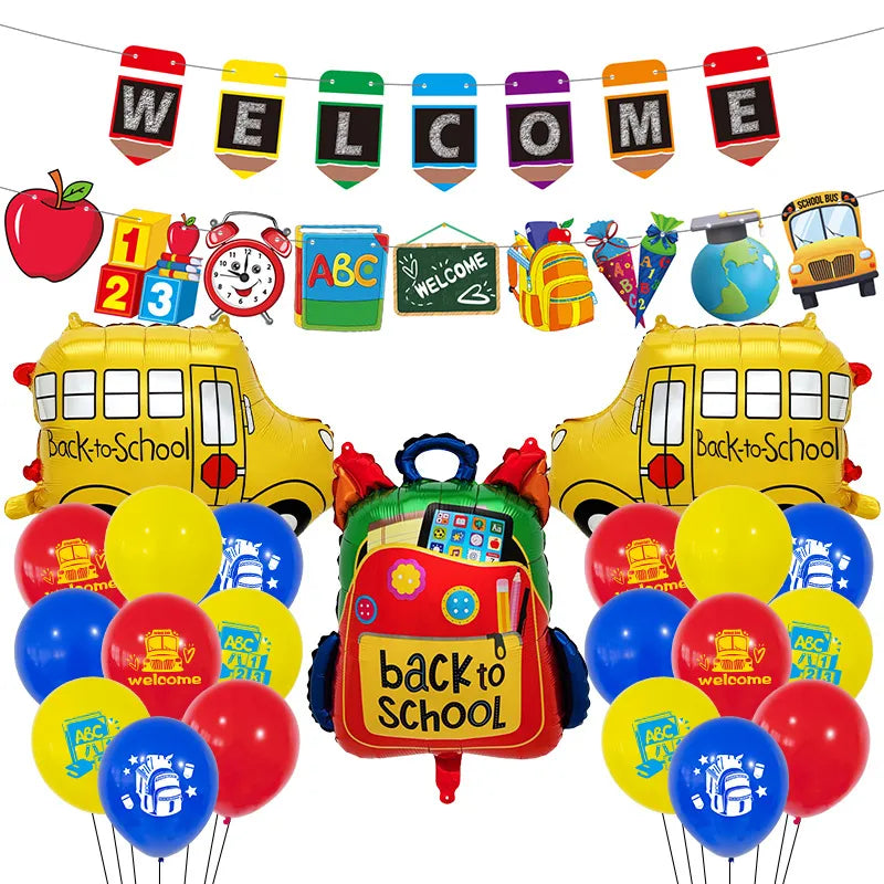 Back To School Cartoon Style School Backpack Car pencil Aluminum Film Home Party Balloons