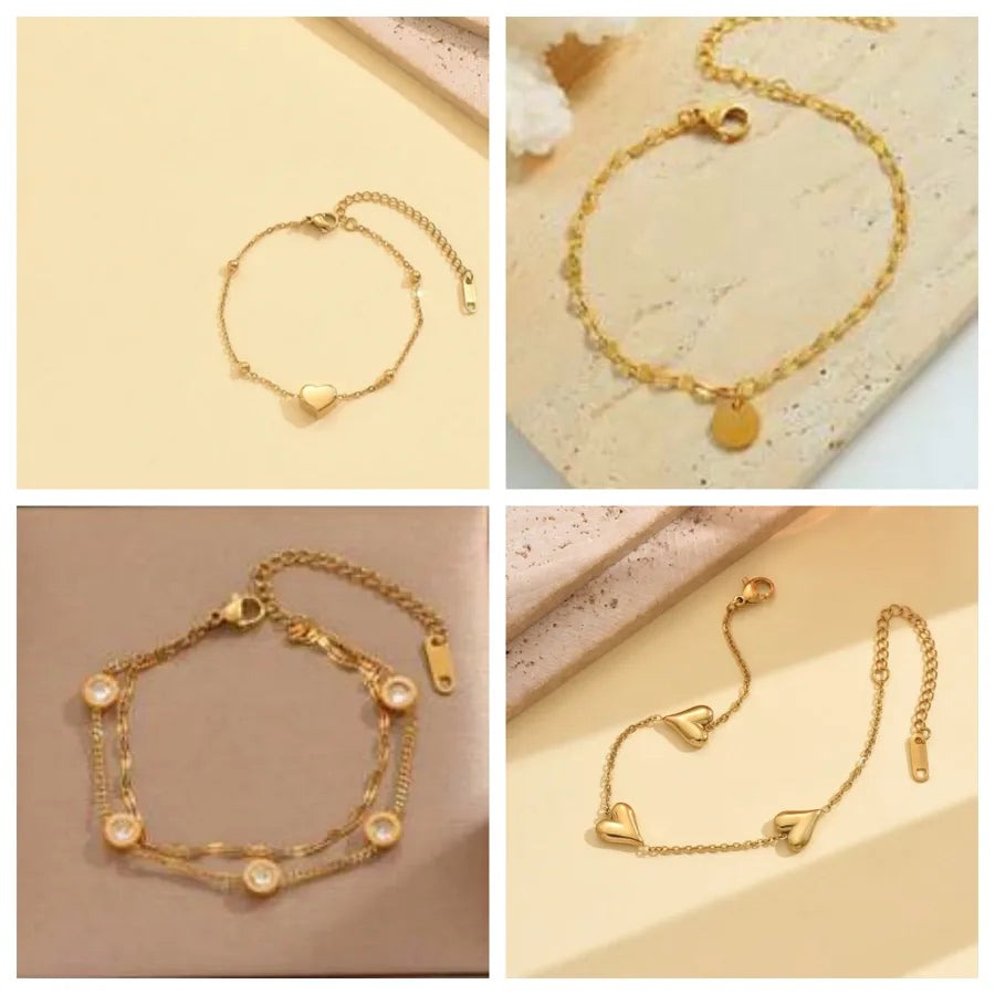 Simple Style Commute Heart Shape 304 Stainless Steel 18K Gold Plated Lip chain cable chain Bracelets In Bulk