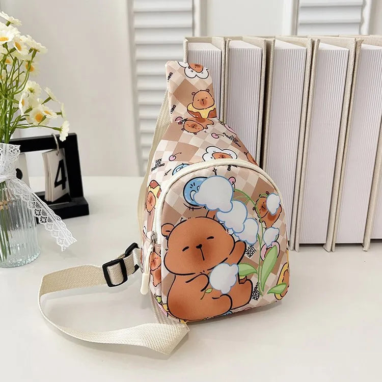 Kid'S Nylon Cartoon Capybara Cute Oval Zipper Fanny Pack