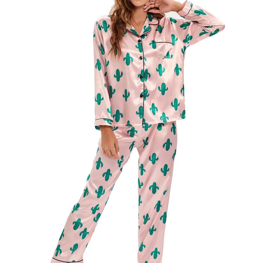 women's fashion leopard imitated silk polyester pants sets