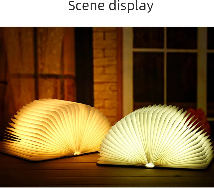 Three-color eye protection lighting table lamp gift led wood wholesale carving folding book lamp folding page night light