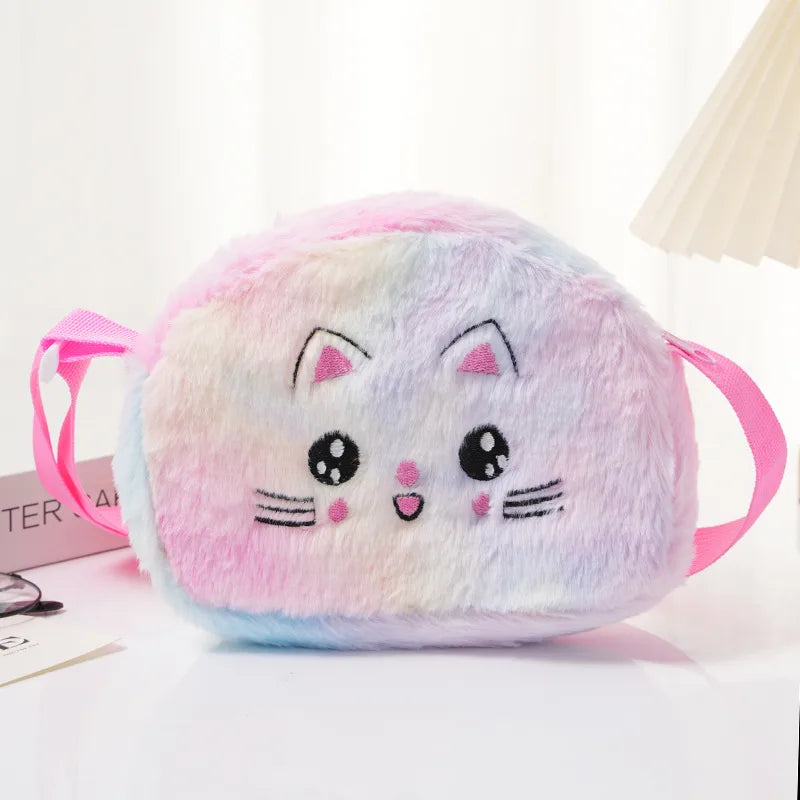 Girl'S Plush Gradient Color Cute Oval Zipper Shoulder Bag