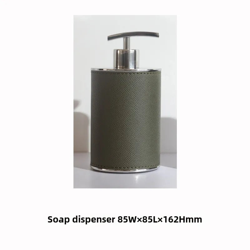 Modern European-style Home Furnishing Soft Matching Set Stainless Steel Leather Soap Dispenser Toothbrush Box Bathroom Four-piece Set Ornaments