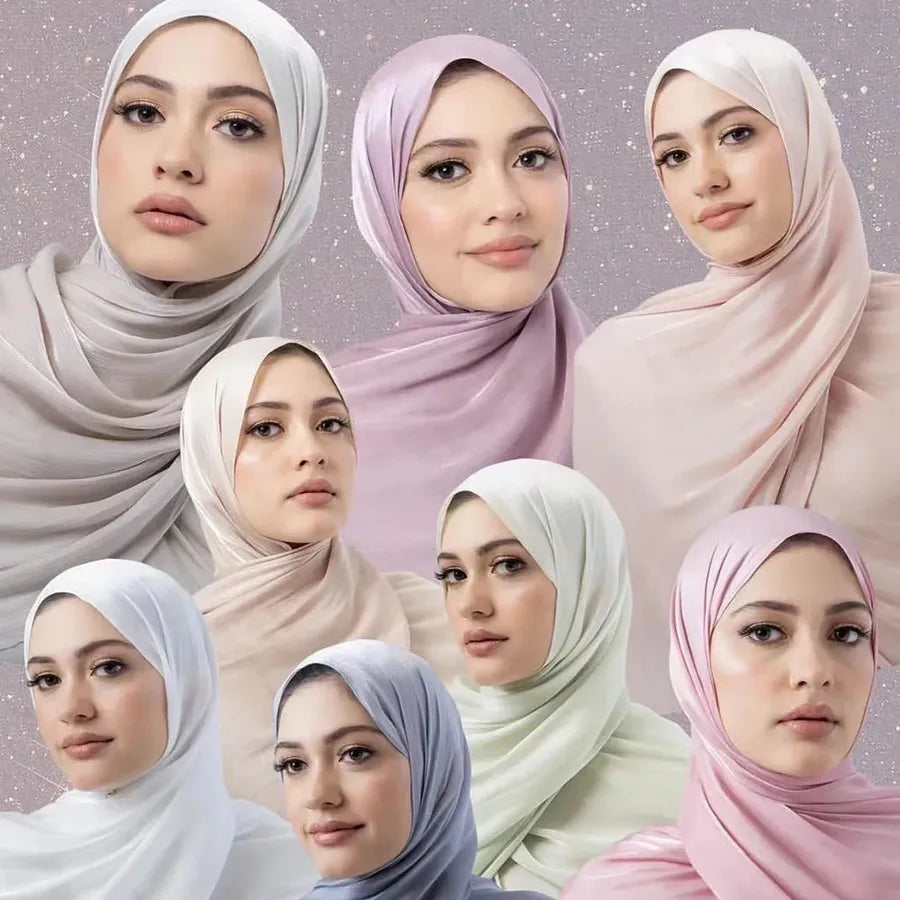 New Style Cool Breathable Bright Silk Chiffon Island Wrinkled Long Scarf Solid Color Simple Malay Indonesian Women's Bag Headscarf