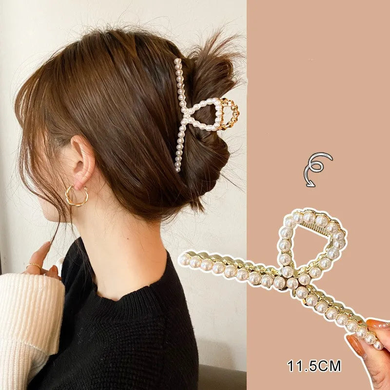 simple style sector shell rectangle imitation pearl rhinestone metal hair claws