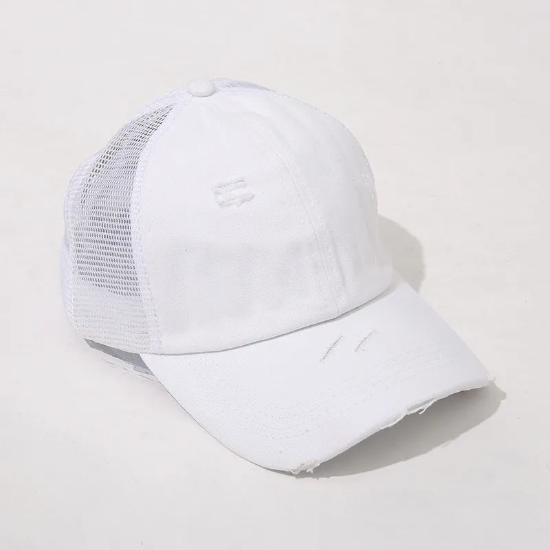 New Washed Retro Pure Color Mesh Hat Cross Design Sun Protection Baseball Cap Spring Autumn Season Unisex Hat