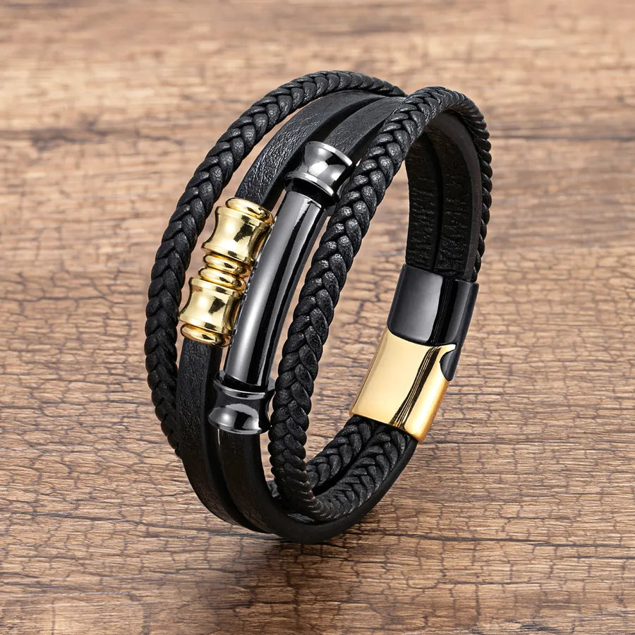 retro exaggerated punk geometric stainless steel metal layered handmade metal button men's bracelets