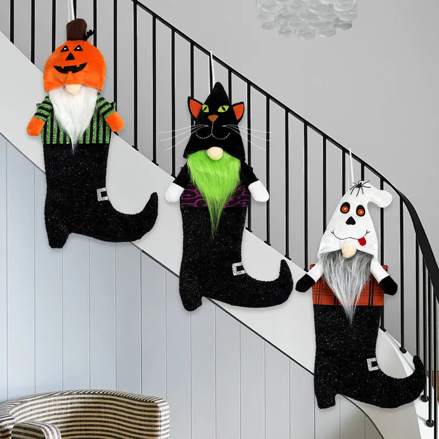 Large Size Halloween Decorations Black Cat Pumpkin Ghost Style High Heel Boot Socks Home Decoration Hanging Ornaments Polyester