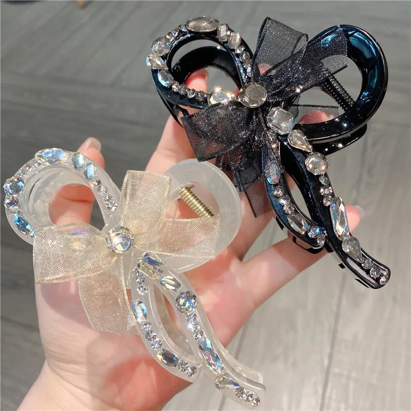 Elegant New Dongdaemun Black Lace Butterfly Knot Hair Clip For Women Large Size Updo Shark Clamp Hair Accessories