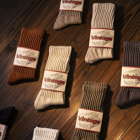unisex casual vintage style stripe solid color cotton crew socks a pair