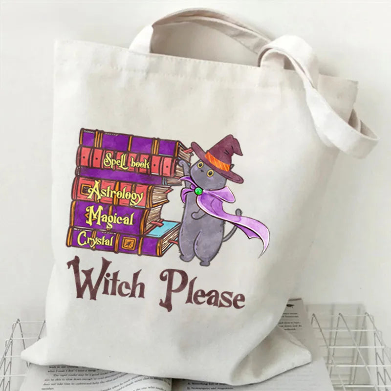 Halloween Printed Canvas Bag Single Shoulder Foldable Handbag Shopping Bag Large Size Square Shape Tote Bag With Double Strap