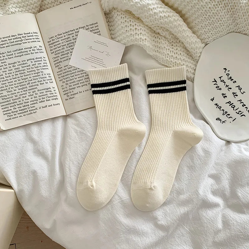 Japanese Style Women's Stripe Cotton Wool Ankle Socks A Pair