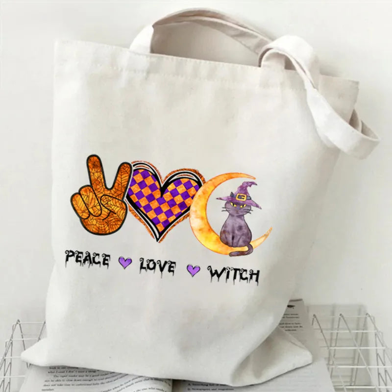Halloween Cartoon Pumpkin Decorated Student Canvas Bag Handbag Shopping Commuter Bag Large Square Fashion Tote Bag
