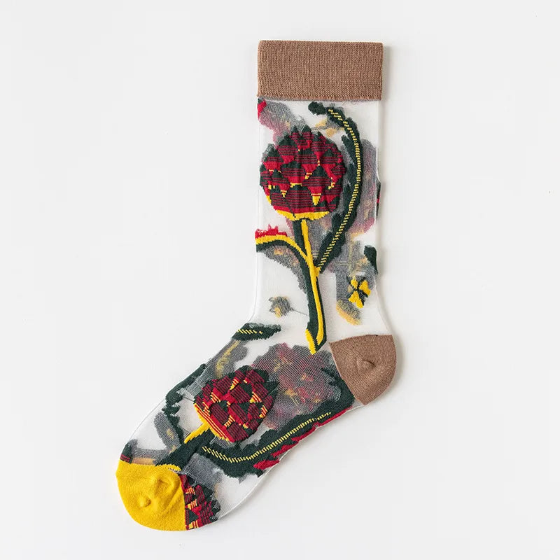 2 Pairs Cute Modern Style Women's Flower Cotton Crystal wire Crew Socks