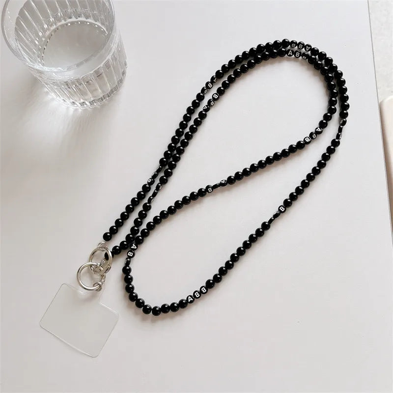 Handmade Short Pearl Letter Phone Case Chain New Butterfly Knot Diy Women's Chain Accessories Elegant Simplicity Mobile Cover