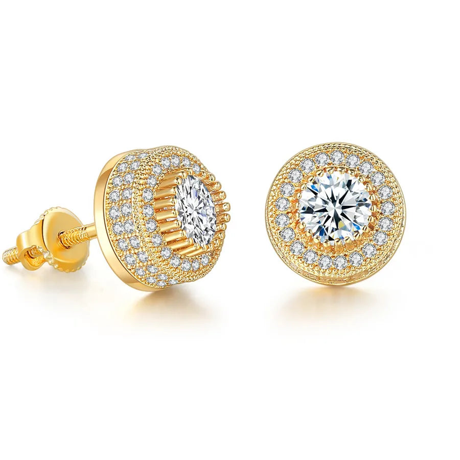 1 Pair Hip-Hop Round Square Heart Shape Plating Inlay Copper Zircon White Gold Plated Gold Plated Ear Studs
