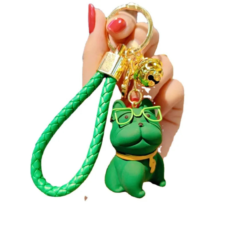 Cartoon Resin Glasses French Bulldog Keychain for Women Cute Creative Dog Exquisite Car Keychain Bag Pendant