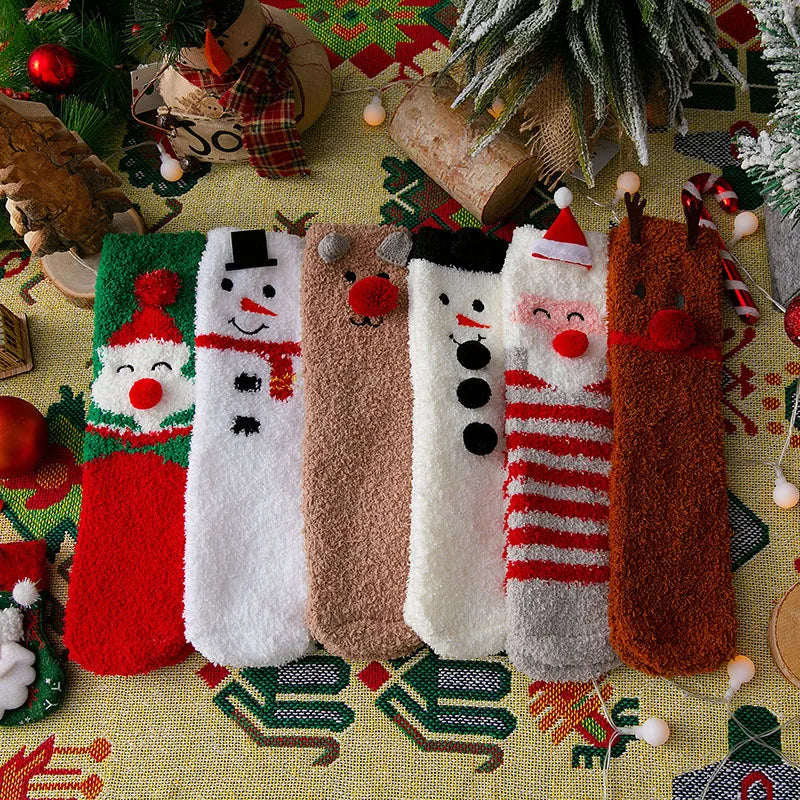 women's basic santa claus snowman polyester coral fleece ankle socks 1 set