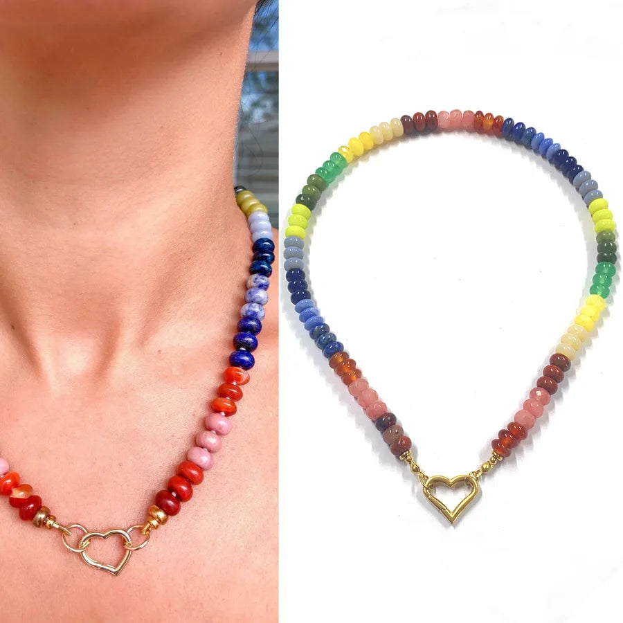 Sweet Geometric natural stone Titanium Steel Necklace In Bulk