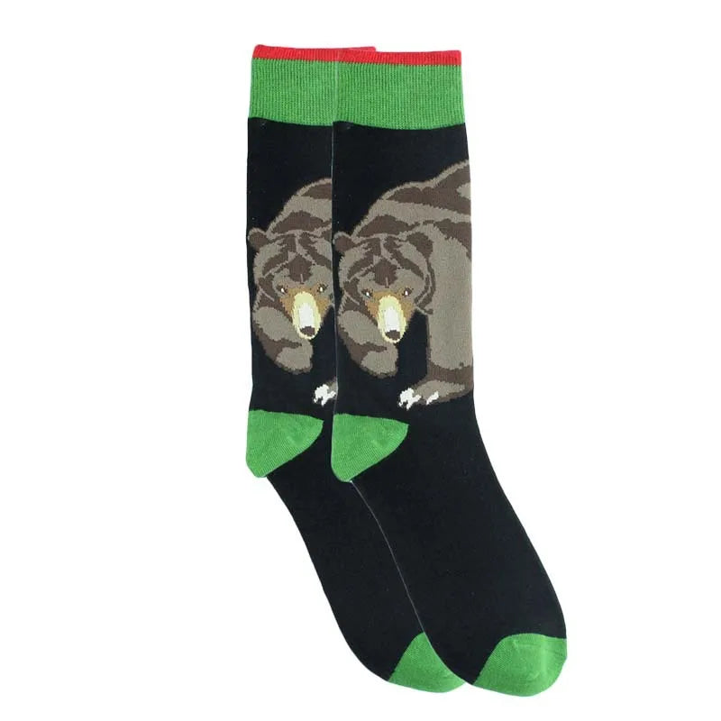 men's simple style commute animal cotton crew socks a pair