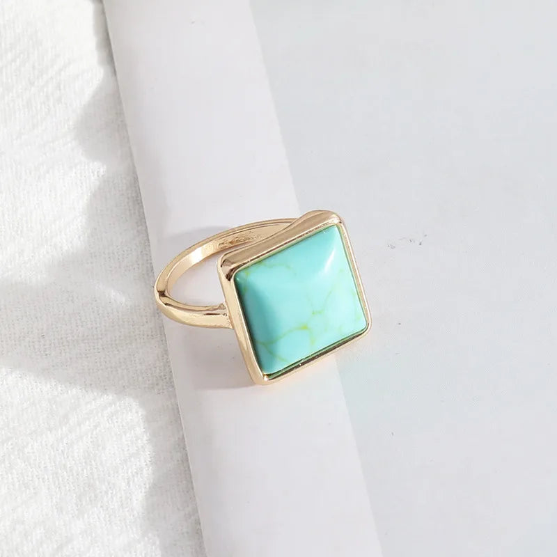 1 piece simple style square alloy plating inlay natural stone women's rings