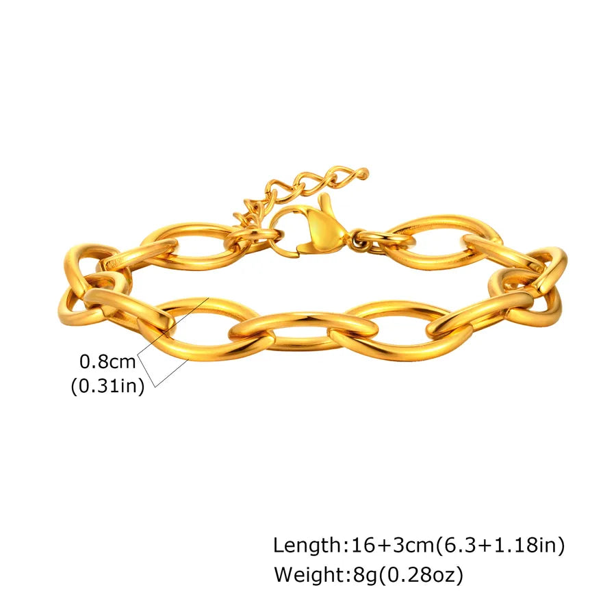 IG Style Casual Simple Style Oval 201 Stainless Steel 18K Gold Plated Handmade Chain Bracelets In Bulk