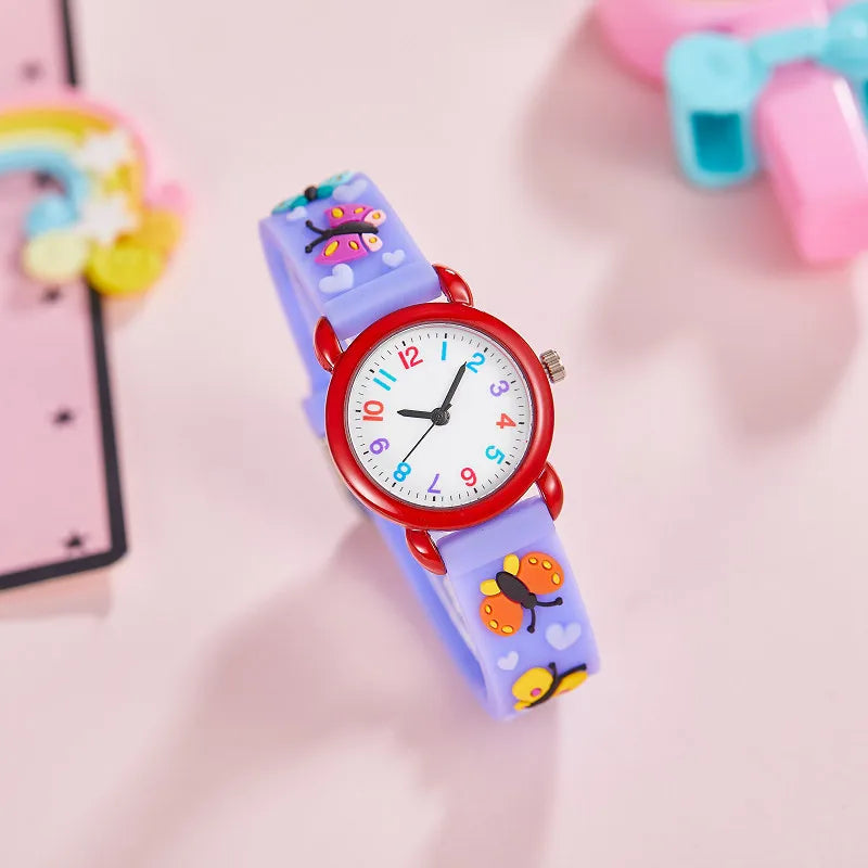 cartoon children's color simple clear digital face girls butterfly kindergarten silicone gift quartz watch