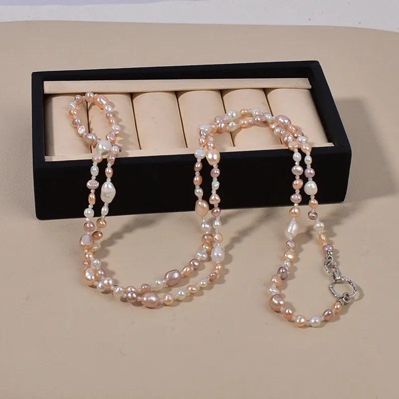 Natural Baroque Pearl Necklace Women's Long Sweater Chain Versatile Elegant High-End Feeling Mixed Color Original Design Jewelry