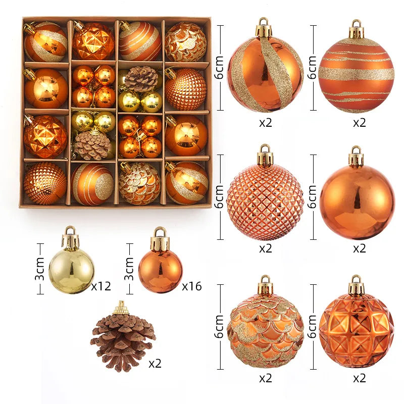 Christmas Decorations 44pcs Set Electroplated Painted Balls New Christmas Ball Christmas Tree Ornaments Simple Style Plastic