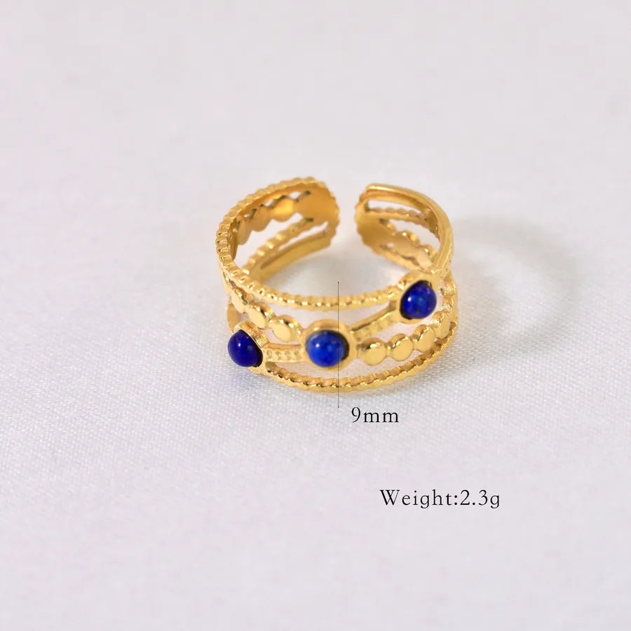 Elegant Retro Geometric Titanium Steel Natural Stone Open Rings In Bulk