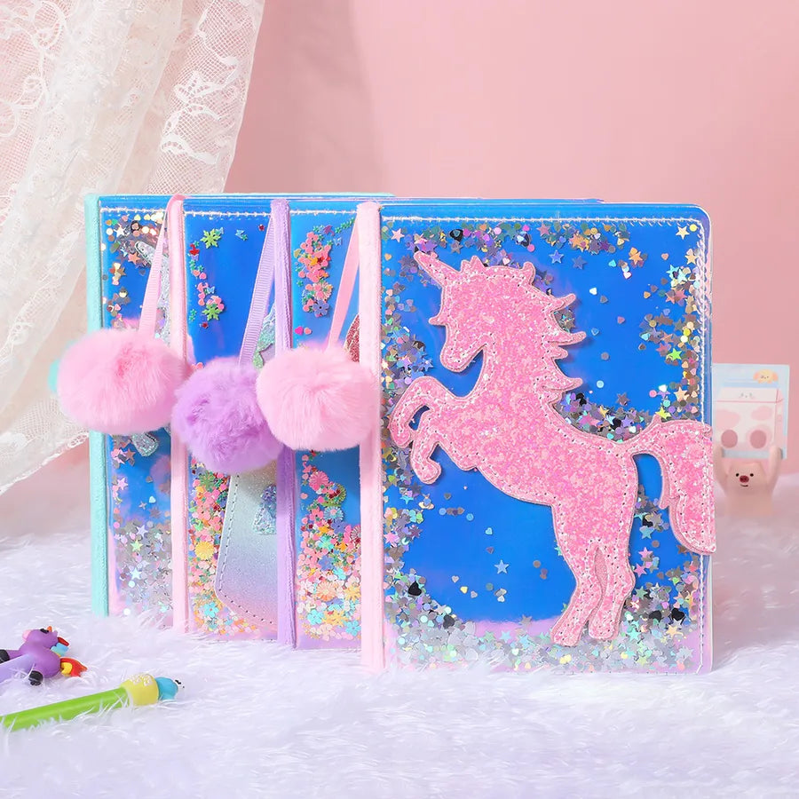 Adorable Glitter  Notebook Cute Cartoon Student Planner Journal Ice Cream  Blue  Wooden Pulp Furry Material