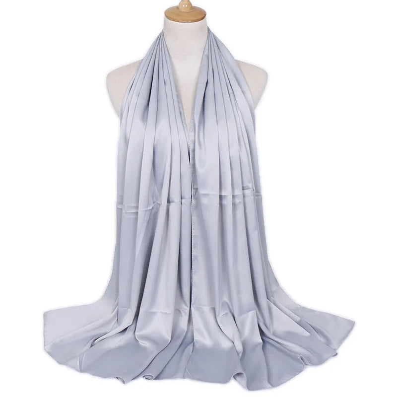 women's lady solid color satin silk scarves