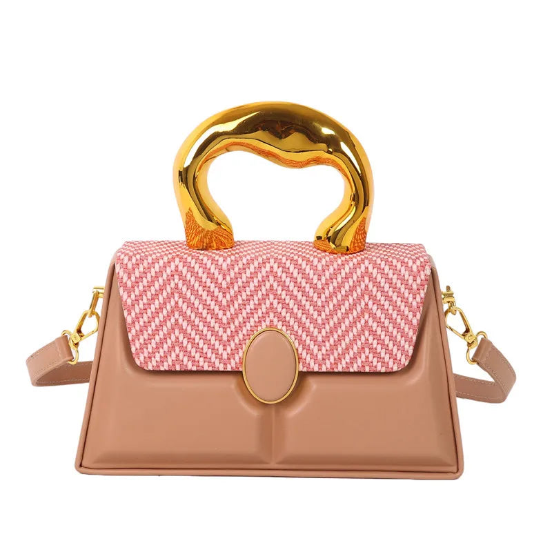 Women's Small Pu Leather Stripe Classic Style Square Magnetic Buckle Handbag Crossbody Bag