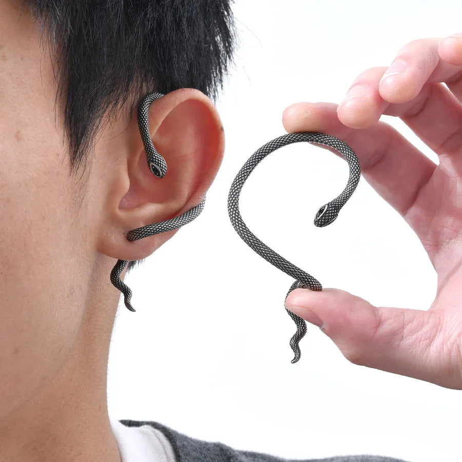 1 Piece Hip-Hop Snake Plating 304 Stainless Steel Ear Cuffs