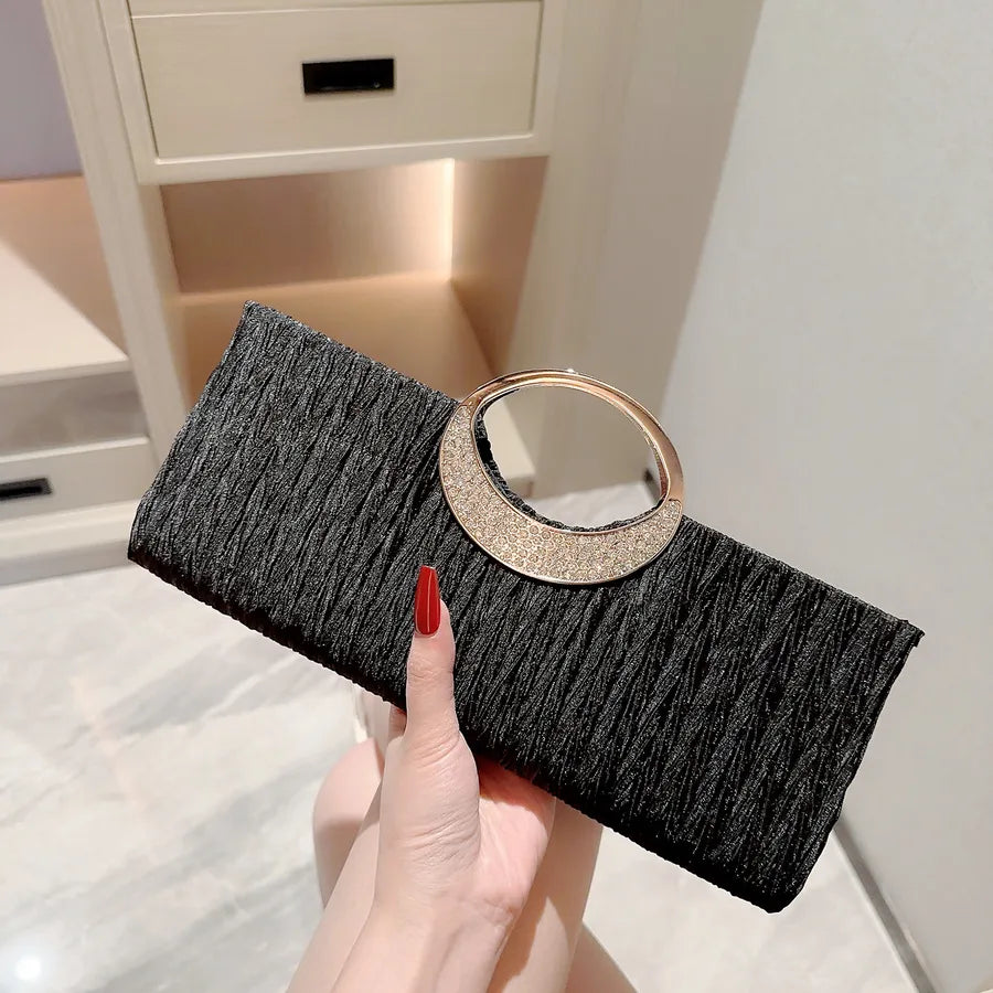 women's polyester solid color elegant square hidden buckle evening bag