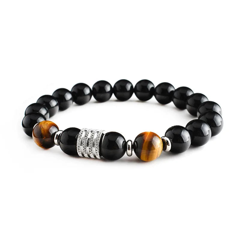hip-hop retro geometric stainless steel stone beaded men's bracelets
