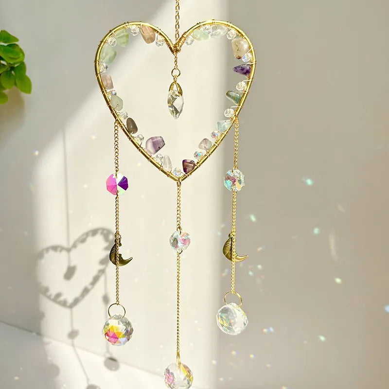 Elegant Romantic Heart Shape K9 Crystal Natural Crystal Iron Wind Chime Wall Art