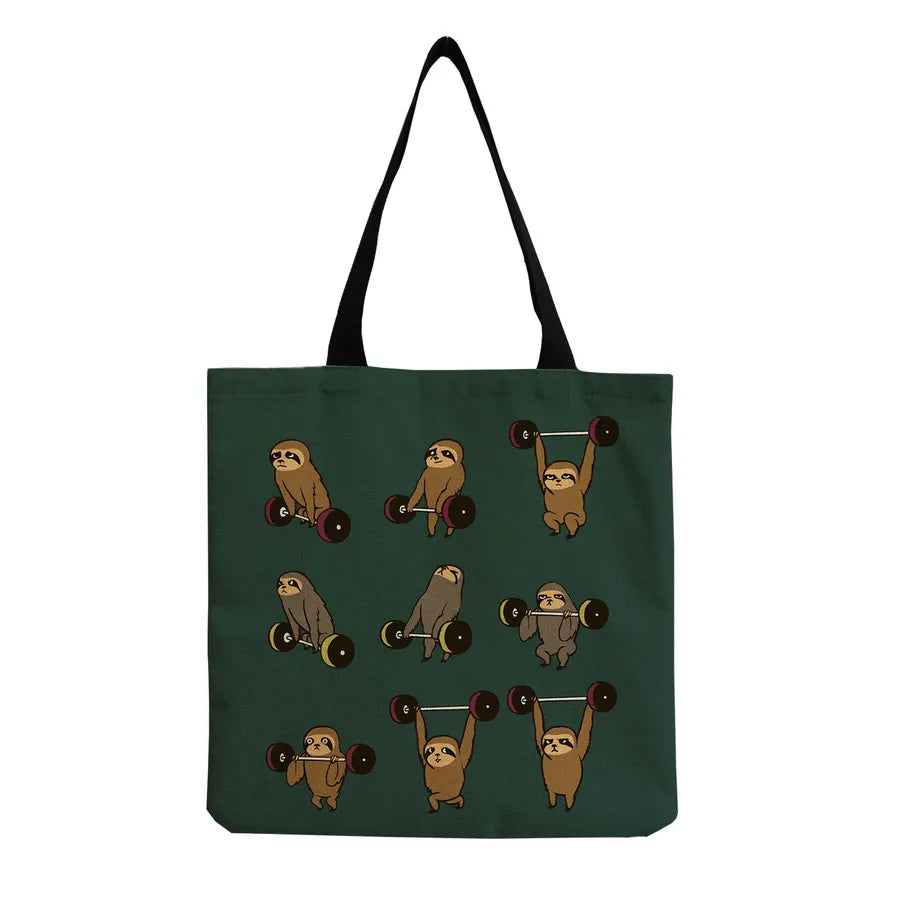 Women's Cute Cartoon Letter Linen Shopping bags