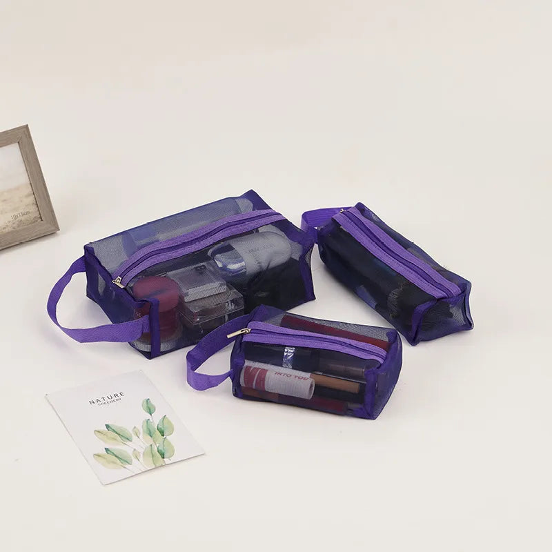 Travel Storage Three-piece Cosmetics Storage Bag Portable Travel Bag Mesh Storage Bag Folding Washable Coin Purse