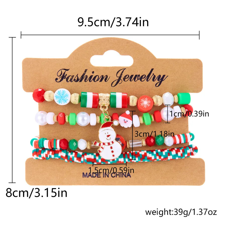 New Christmas Theme Acrylic Santa Claus And Reindeer Elastic Beaded Bracelet Set Colorful Festive Unisex Handmade Jewelry
