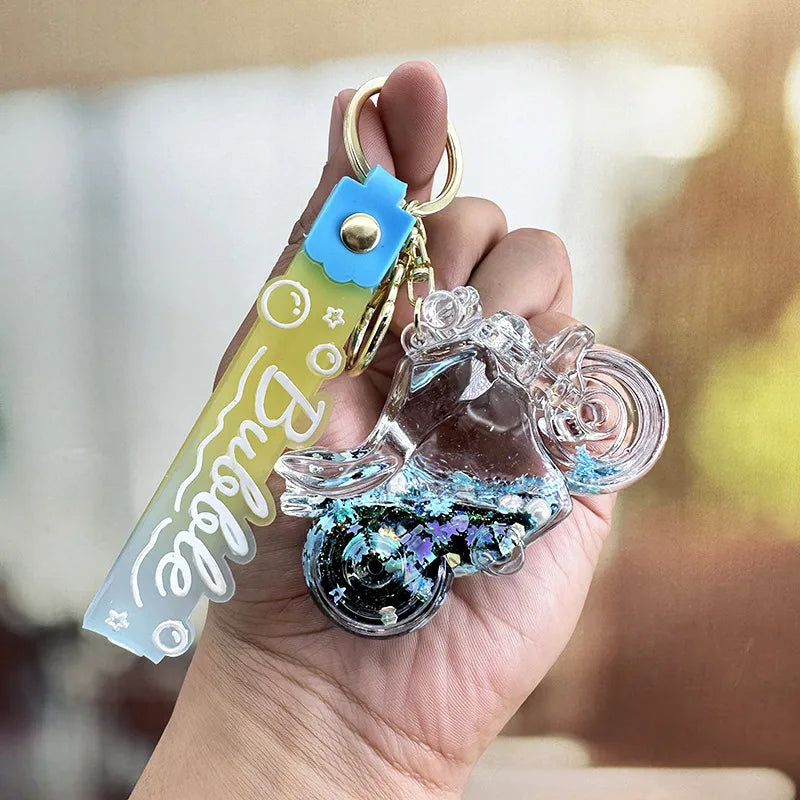 cartoon style motorcycle arylic women's bag pendant keychain